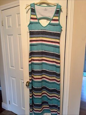 Adonna Teal Striped Sleeveless Maxi Dress